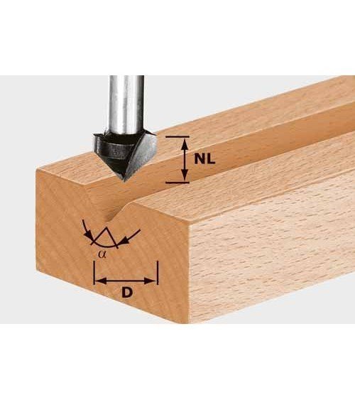 FESTOOL Фреза для выборки V- образного паза HW с хвостовиком 8 мм HW S8 D14/7/90°