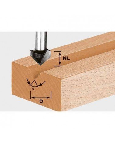 FESTOOL Фреза для выборки V- образного паза HW с хвостовиком 8 мм HW S8 D14/7/90°